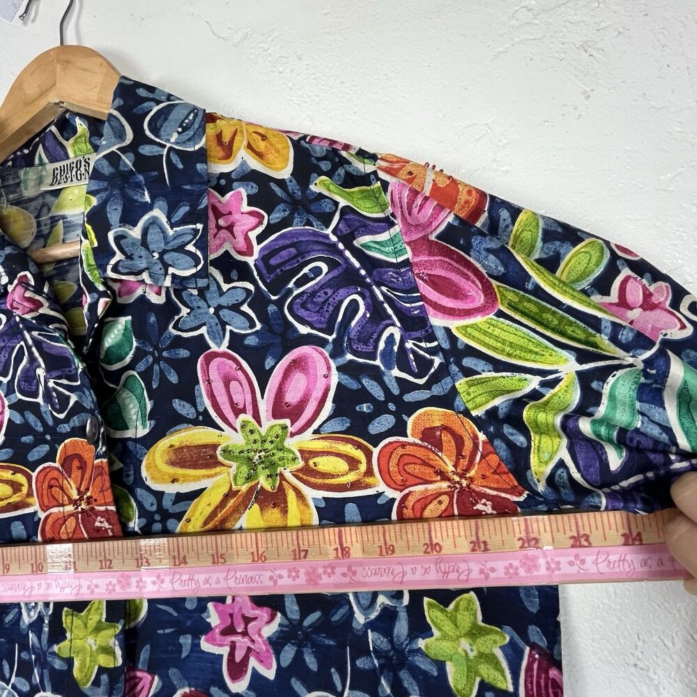 Chico’s Design 100% Silk Slub Floral Beaded Jacket Blue Multicolor Size 1 - Picture 8 of 11